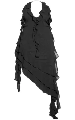 Plus Chiffon Frill Detail Plunge Midaxi Dress-PrettyLittleThing
