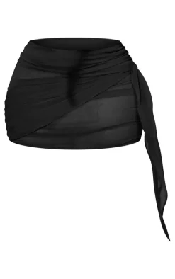 Plus Black Chiffon Ruched Beach Skirt