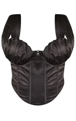 Clearance PrettyLittleThing Plus Constructed Satin Ruched Bust Corset Black
