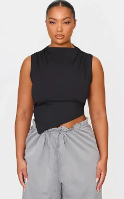 PrettyLittleThing Sleeveless Tops*Plus Contour Boat Neck Asymmetric Top