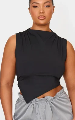 PrettyLittleThing Sleeveless Tops*Plus Contour Boat Neck Asymmetric Top