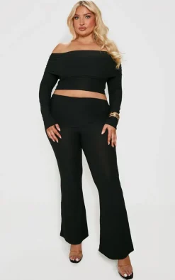 Outlet PrettyLittleThing Plus Contour Jersey Flared Pant Black
