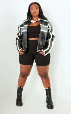 Plus Black Contrast Oversized Biker Jacket