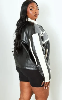 Plus Black Contrast Oversized Biker Jacket