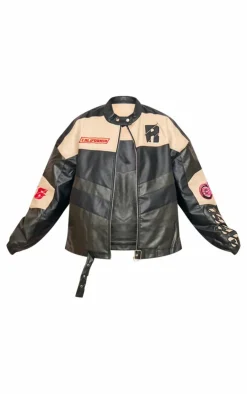 PrettyLittleThing Faux Leather Jackets*Plus Contrast Panel Oversized Faux Leather Motocross Jacket