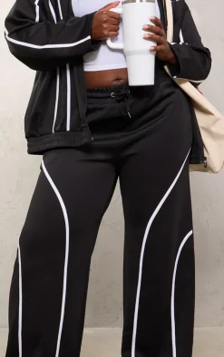 PrettyLittleThing Black Sweatsuits*Plus Contrast Piping Straight Leg Sweatpants