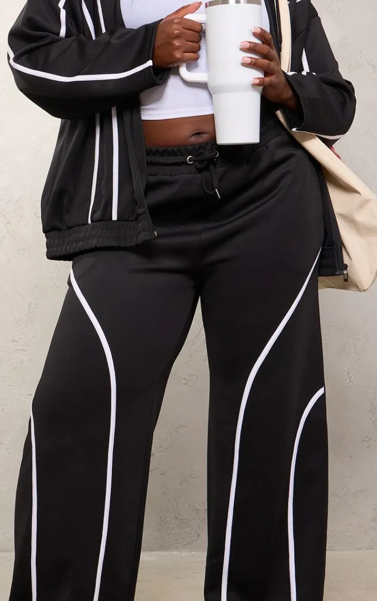 PrettyLittleThing Black Sweatsuits*Plus Contrast Piping Straight Leg Sweatpants