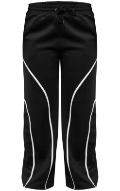 PrettyLittleThing Black Sweatsuits*Plus Contrast Piping Straight Leg Sweatpants