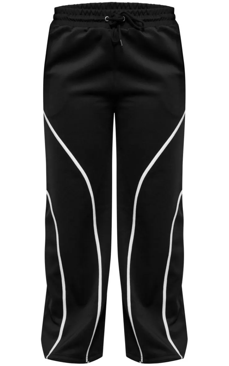 PrettyLittleThing Black Sweatsuits*Plus Contrast Piping Straight Leg Sweatpants