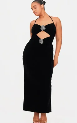 Plus Corsage Detail Cut Out Velvet Maxi Dress-PrettyLittleThing Discount