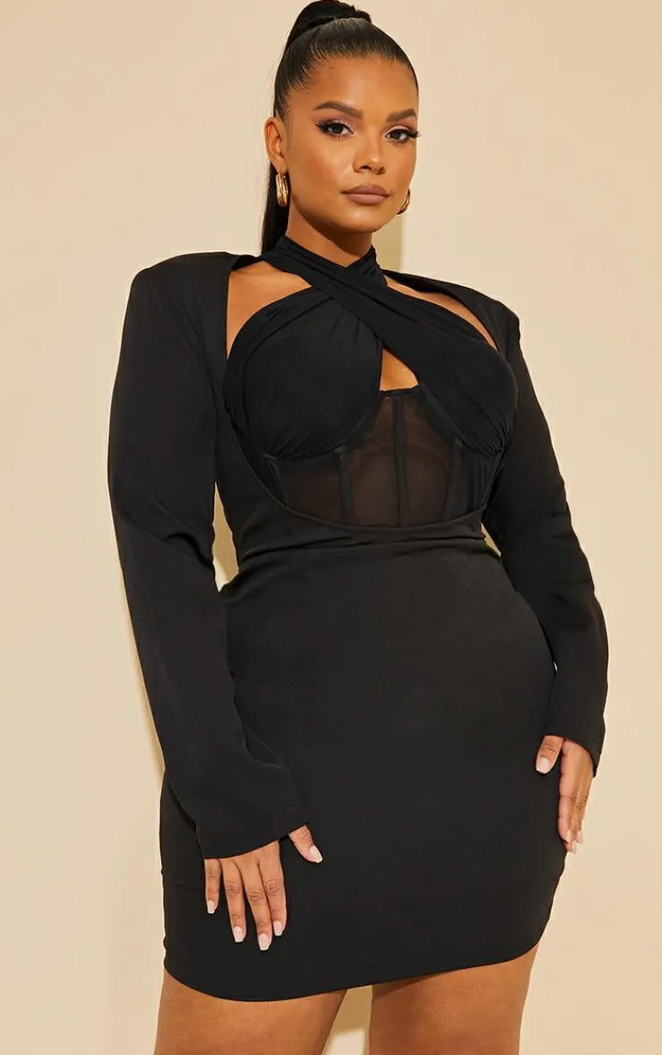 Plus Corset Cross Front Bodycon Dress-PrettyLittleThing New