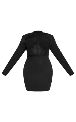 Plus Corset Cross Front Bodycon Dress-PrettyLittleThing New