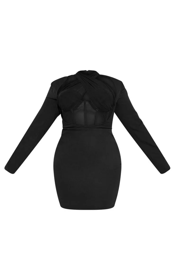 Plus Corset Cross Front Bodycon Dress-PrettyLittleThing New