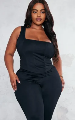 New PrettyLittleThing Plus Corset Detail Strappy Top Black