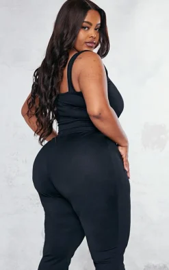 New PrettyLittleThing Plus Corset Detail Strappy Top Black
