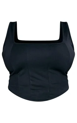New PrettyLittleThing Plus Corset Detail Strappy Top Black