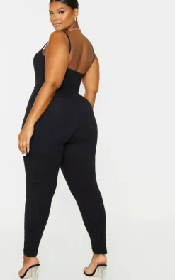 Plus Black Cotton Ruched Bust Jumpsuit