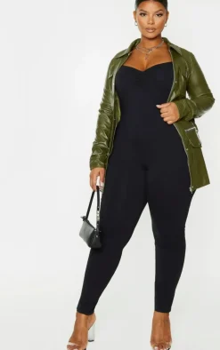Plus Black Cotton Ruched Bust Jumpsuit