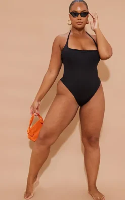 Plus Black Cowl Neck Swimsuit