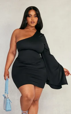 Plus Crepe One Shoulder Bodycon Dress-PrettyLittleThing