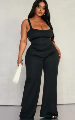 Plus Black Crepe Seam Detail Jumpsuit