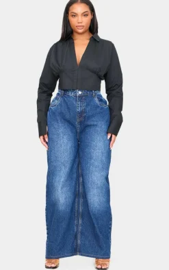 PrettyLittleThing Shirts*Plus Cropped Corset Detail Fitted Shirt