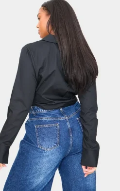PrettyLittleThing Shirts*Plus Cropped Corset Detail Fitted Shirt