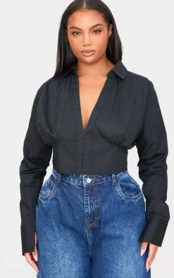 PrettyLittleThing Shirts*Plus Cropped Corset Detail Fitted Shirt