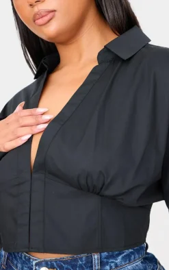 PrettyLittleThing Shirts*Plus Cropped Corset Detail Fitted Shirt