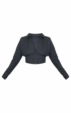 PrettyLittleThing Shirts*Plus Cropped Corset Detail Fitted Shirt