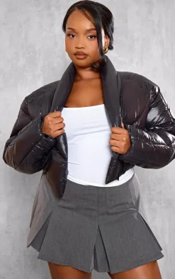 PrettyLittleThing Puffer Jackets*Plus Cropped Oversized Collar Detail Puffer Jacket