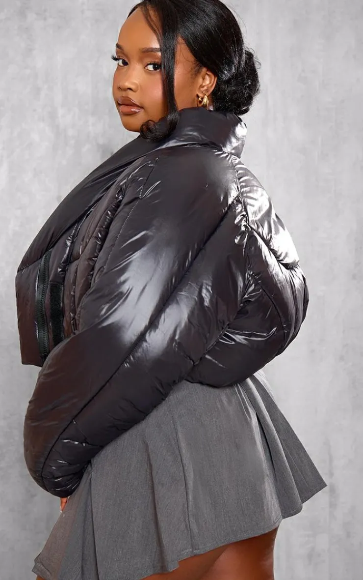 PrettyLittleThing Puffer Jackets*Plus Cropped Oversized Collar Detail Puffer Jacket