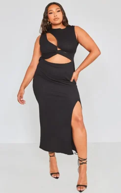 Plus Cut Out Front Bodycon Midi Dress-PrettyLittleThing Online