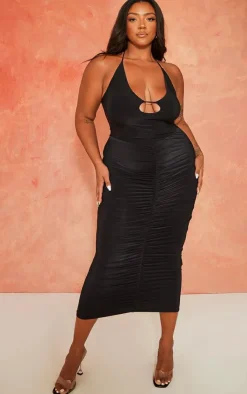 Plus Cut Out Ruched Midi Dress-PrettyLittleThing Discount