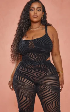 New PrettyLittleThing Plus Devore Crop Top Black