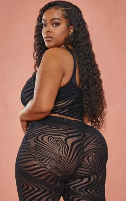 New PrettyLittleThing Plus Devore Crop Top Black