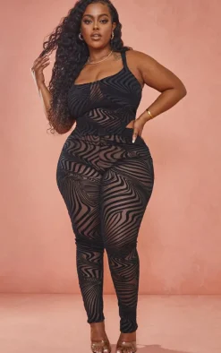 New PrettyLittleThing Plus Devore Crop Top Black