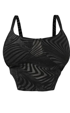 New PrettyLittleThing Plus Devore Crop Top Black