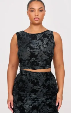 Outlet PrettyLittleThing Plus Devore Detail Sleeveless Long Top Black