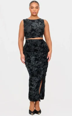 Outlet PrettyLittleThing Plus Devore Detail Sleeveless Long Top Black