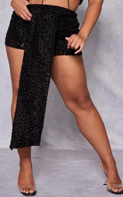 Outlet PrettyLittleThing Plus Devore Drape Front Mini Skirt Black