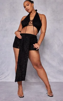 Outlet PrettyLittleThing Plus Devore Drape Front Mini Skirt Black