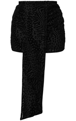 Outlet PrettyLittleThing Plus Devore Drape Front Mini Skirt Black