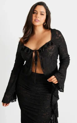 Outlet PrettyLittleThing Plus Devore Drape Ruched Midi Skirt Black