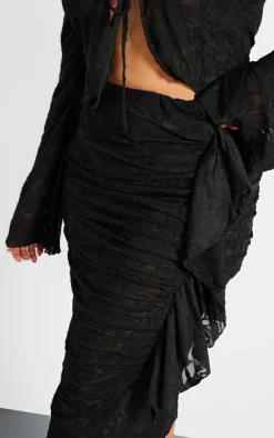 Outlet PrettyLittleThing Plus Devore Drape Ruched Midi Skirt Black