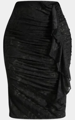 Outlet PrettyLittleThing Plus Devore Drape Ruched Midi Skirt Black
