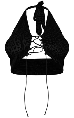 Outlet PrettyLittleThing Plus Devore Lace Up Top Black