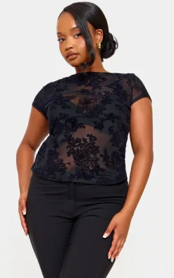 PrettyLittleThing T-Shirts*Plus Devore Longline Fitted T Shirt