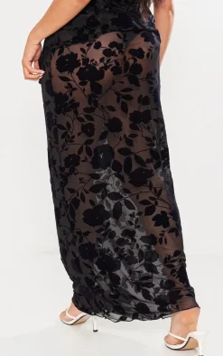 PrettyLittleThing Plus Devore Maxi Skirt Black