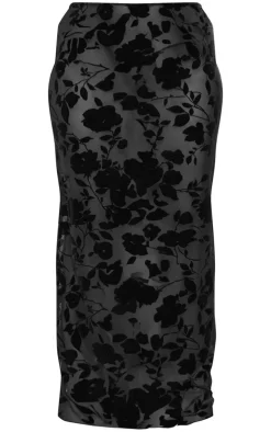 PrettyLittleThing Plus Devore Maxi Skirt Black